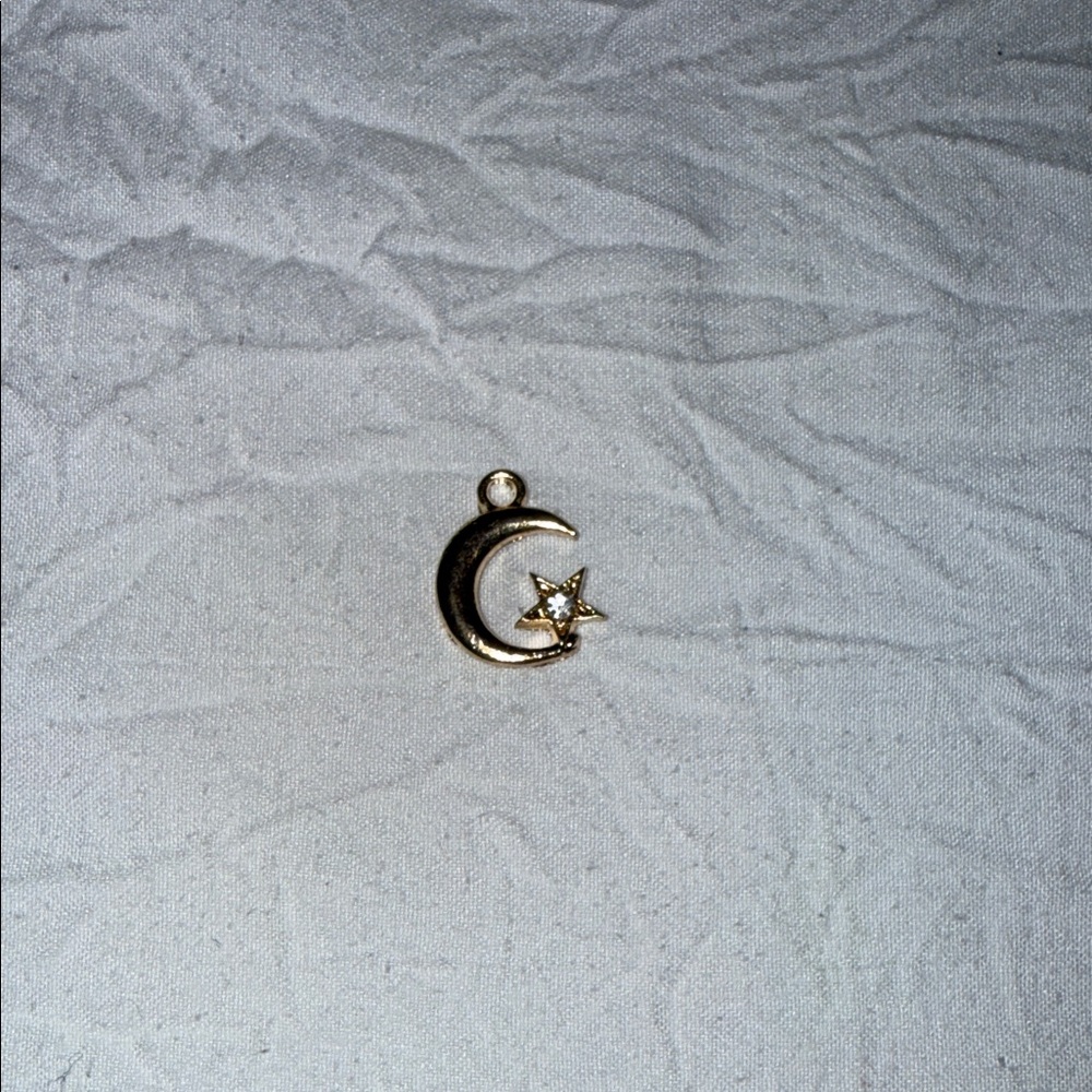 Gold Crescent Moon and Star Pendant